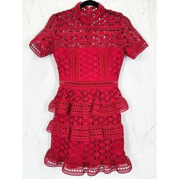 Self-Portrait High Neck Star Lace Red Dress $435 - Picture 5 of 12